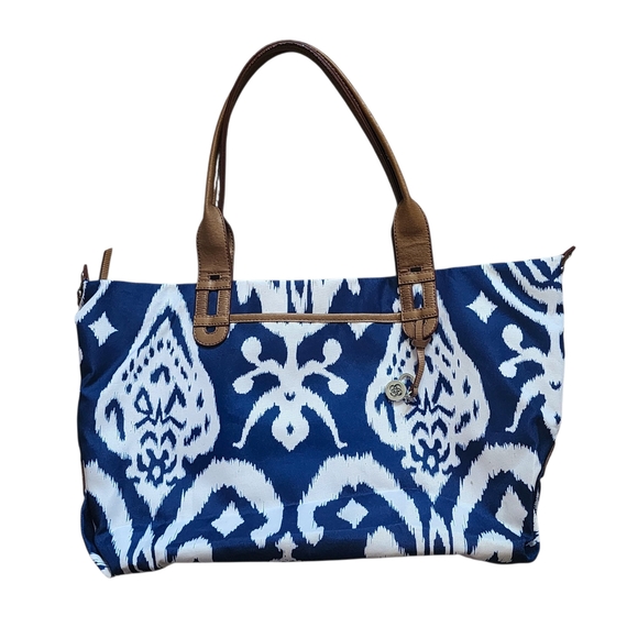 Stella & Dot Navy Ikat Print Tote Bag – Durable Travel/Everyday Carryall NWOT - Picture 1 of 13